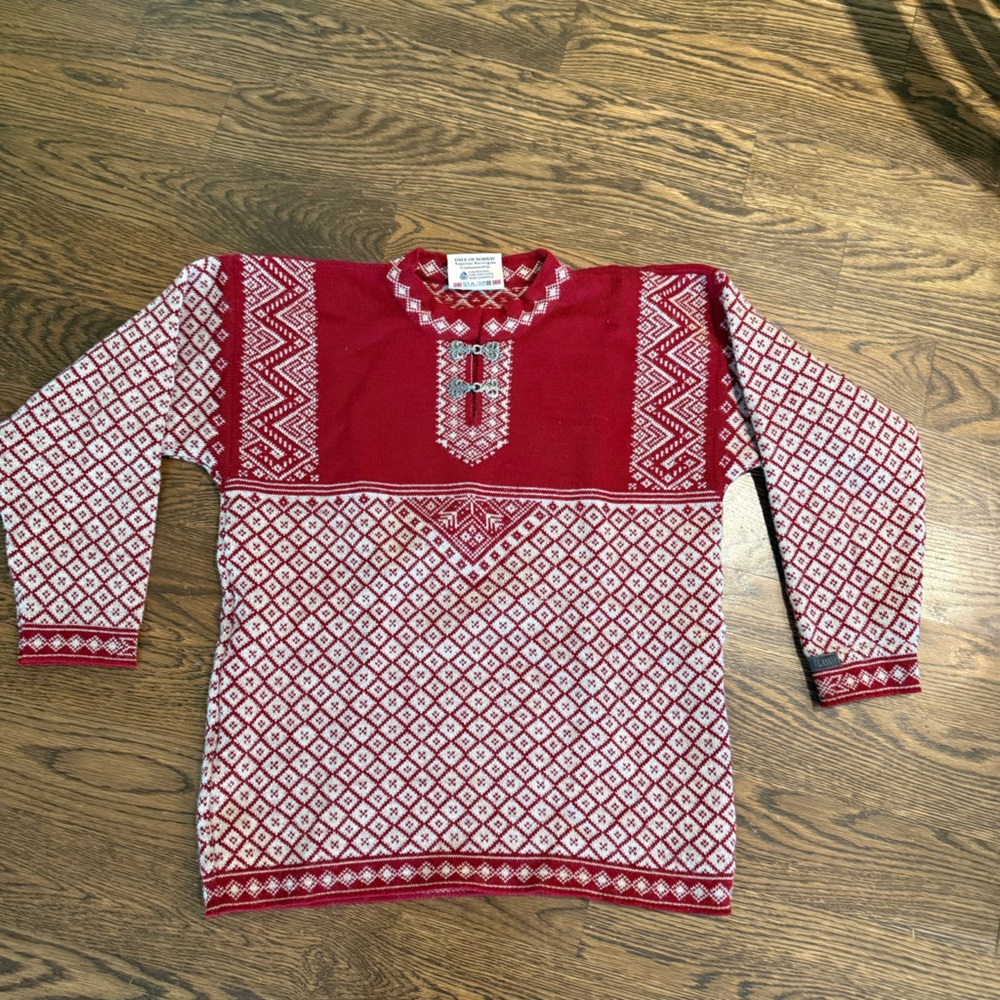 Dale of Norway Red and White Nordic Wool Sweater